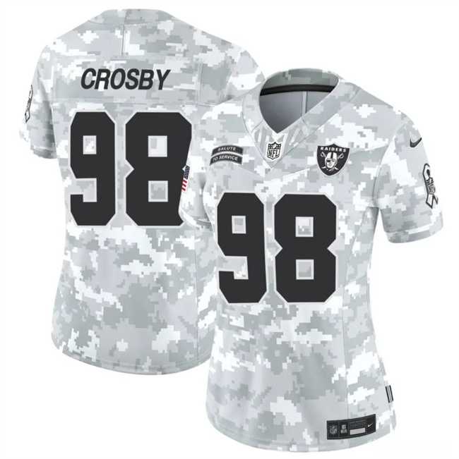 Womens Las Vegas Raiders #98 Maxx Crosby 2024 F.U.S.E Arctic Camo Salute To Service Limited Stitched Jersey Dzhi